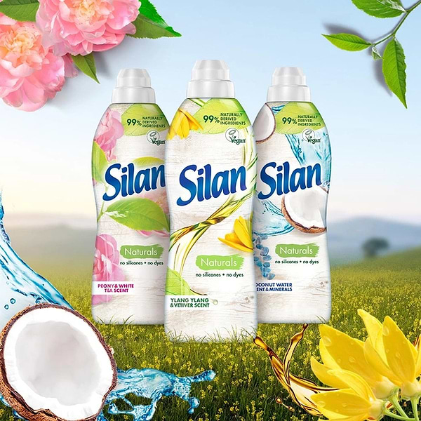 Фото - Ополіскувач для білизни Silan Naturals Аромат кокосової води і мінерали 1,1 л