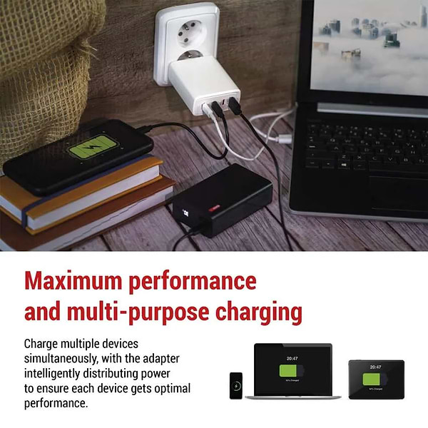 Фото - Сетевое зарядное устройство EMOS V06G120 1xUSB-A, 3xUB-C 120W 220V PD (V06G120)