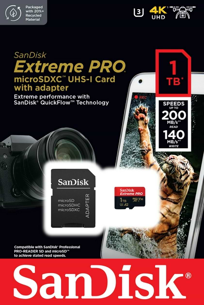 Фото - Карта памяти SanDisk Extreme Pro microSDXC 1TB UHS-I U3 + SD (SDSQXCD-1T00-GN6MA)