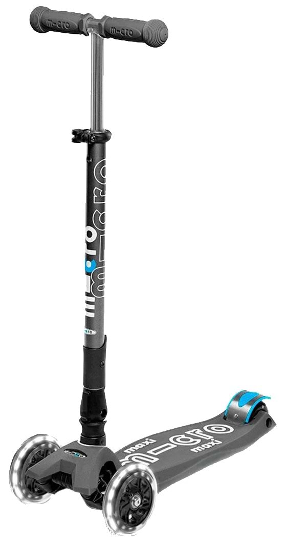 Трёхколёсный самокат Micro "Maxi Deluxe LED" - ВУЛКАНИЧЕСКИЙ СЕРЫЙ (складной, до 50 кг, трехколесный, свет)