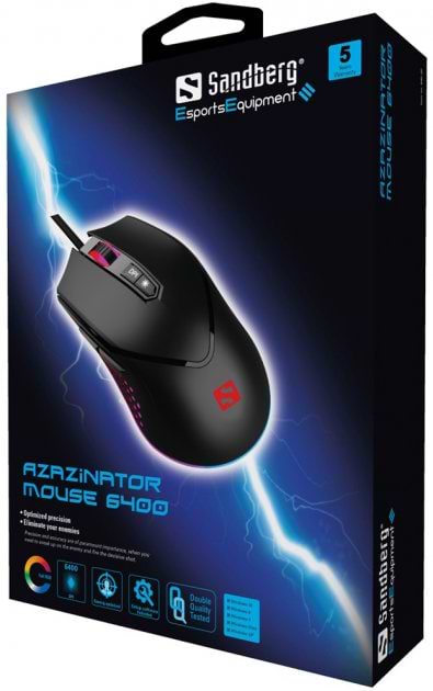 Фото - Мышь проводная игровая Sandberg Azazinator Mouse 6400 RGB Black (640-20)