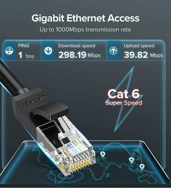 Фото - Кабель патч-корд UGREEN NW102 Cat 6 U/UTP Lan Cable 1m Black (20159)