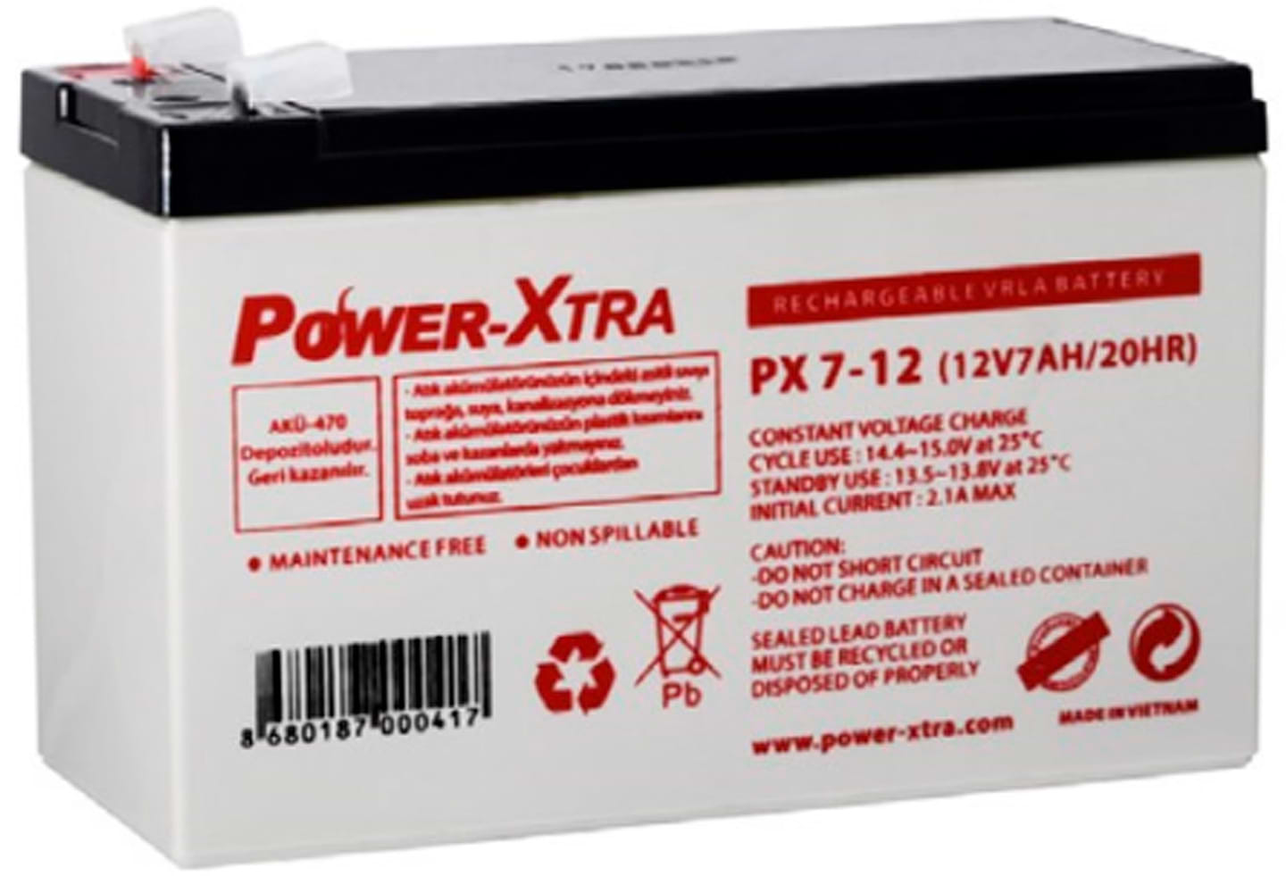 Акумулятор для ДБЖ Power-Xtra AGM Power-Xtra PX7-12(28W) Gray Case, 12V 7.0Ah