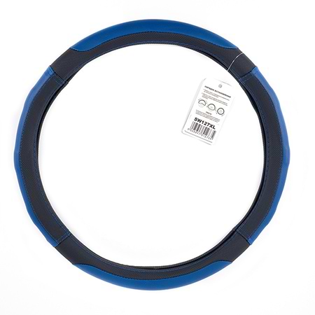 Чохол на кермо CarLife чорний з синіми вставками і перфорацією XL 41-43 (SW127XL)