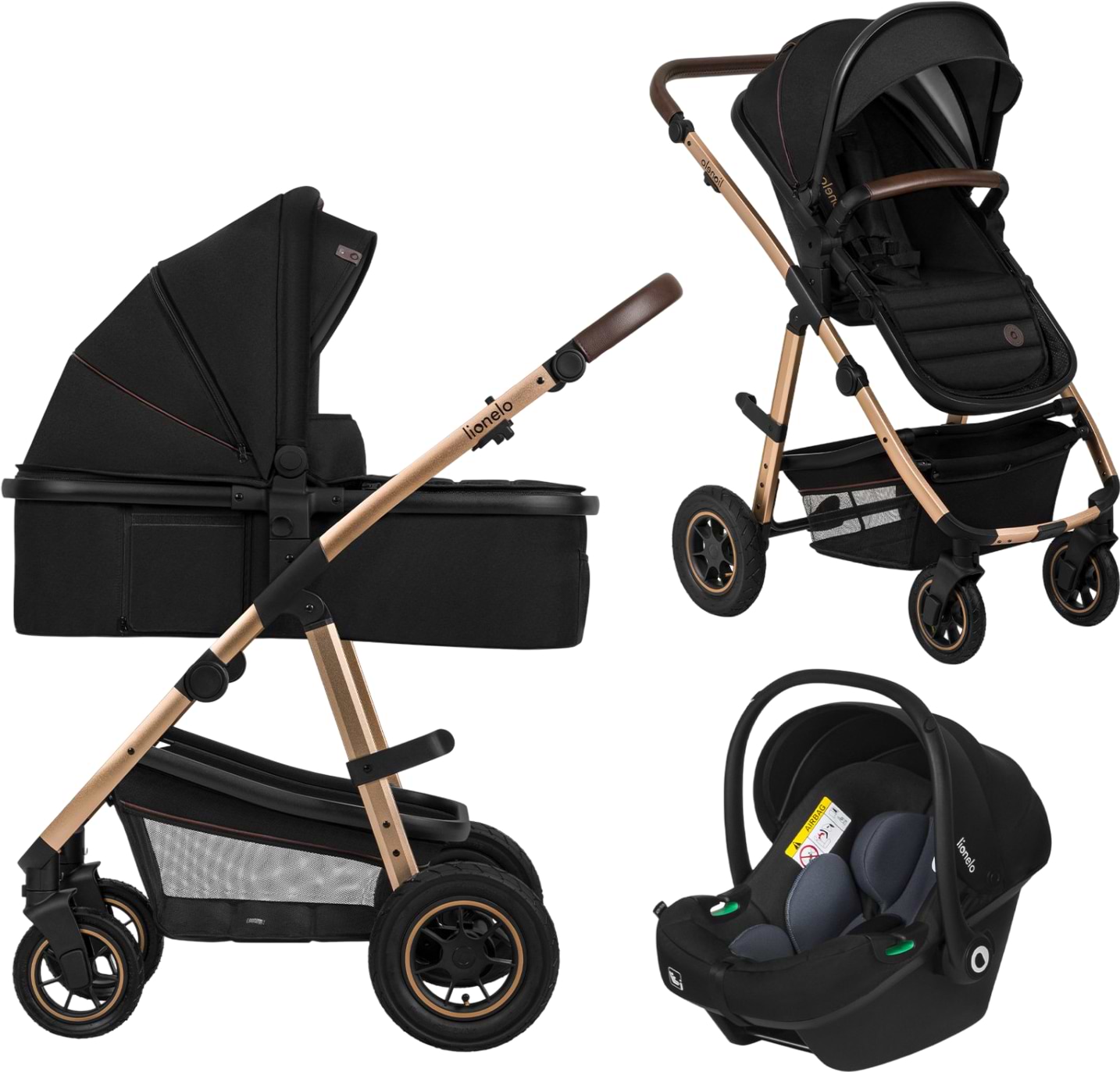 Коляска универсальная 3 в 1 Lionelo AMBER Black Onyx