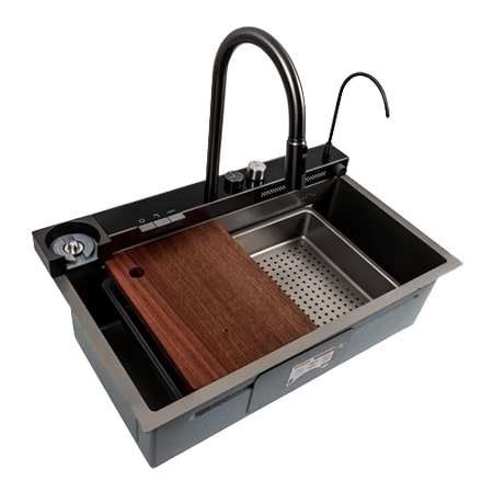 Фото - Мойка кухонная Platinum 75x46D PVD серая Handmade "ВОДОСПАД"