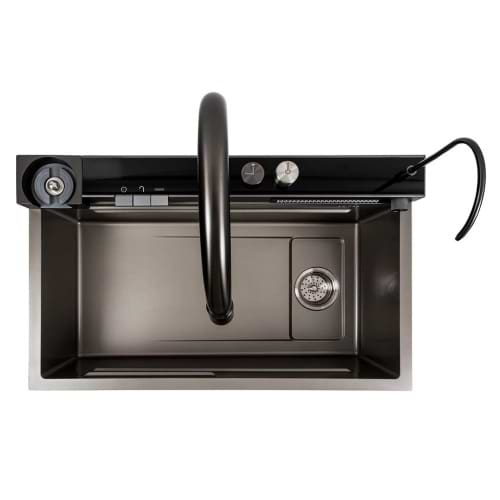 Фото - Мойка кухонная Platinum 75x46D PVD серая Handmade "ВОДОСПАД"