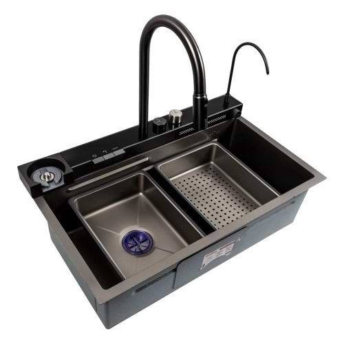 Фото - Мойка кухонная Platinum 75x46D PVD серая Handmade "ВОДОСПАД"