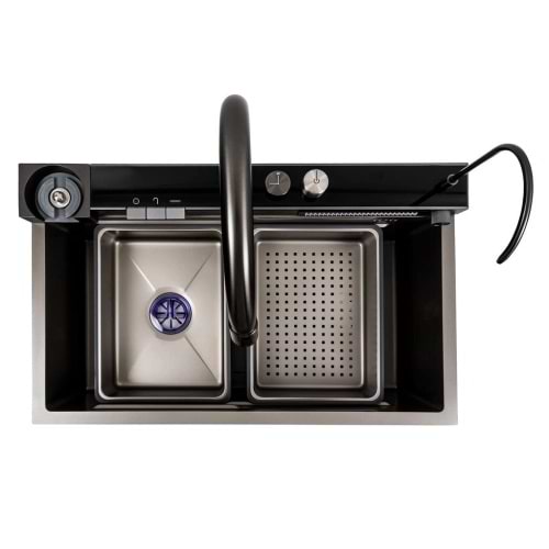 Фото - Мойка кухонная Platinum 75x46D PVD серая Handmade "ВОДОСПАД"