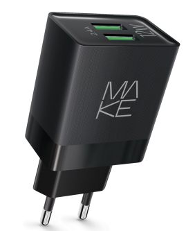 Мережевий зарядний пристрій MAKE 12W 2.4A+2.4А Black (MCW-221BK) - Фото 1