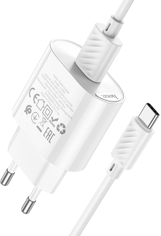 Фото - Сетевое зарядное устройство HOCO C109A Fighter single port QC3.0 charger set Type-C White (6931474784834)