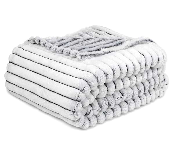 Фото - Плед полуторный Love You серый флис в полоску 150х200 см (8172)