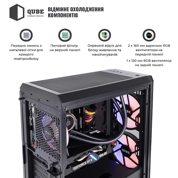 Фото - Системний блок QUBE QB i5 13600KF RTX 4070 12GB W1 641010 (i513600KFRTX407012GBW1641010)
