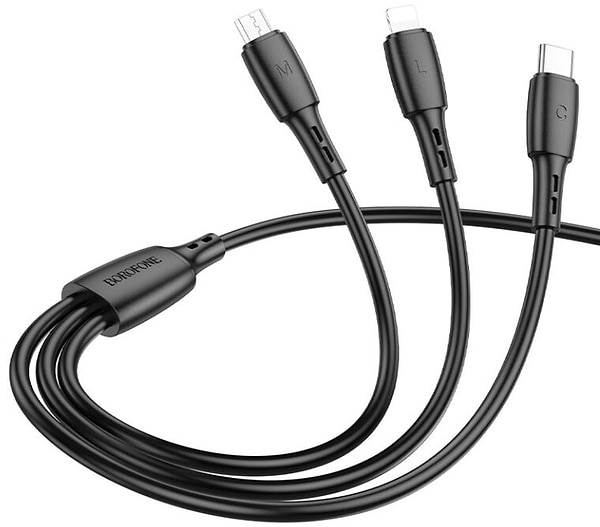 Фото - Кабель синхронізації даних BOROFONE BX71 USB to iP+Type-C+Micro 2A, 1m Black (6974443384543)