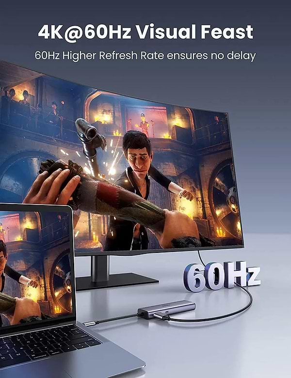 Фото - Хаб USB UGREEN CM512 USB Type-C to 2xUSB3.0+HDMI+RJ45+SD&TF +PD Port Converter Gray (60515)