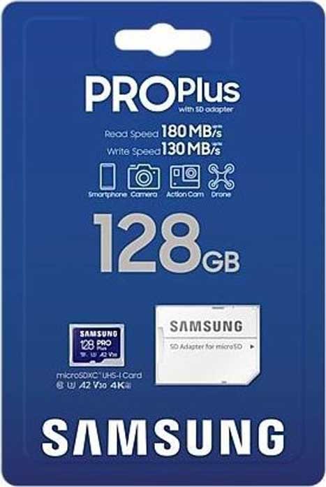 Фото - Карта памяти Samsung PRO Plus microSDXC 128GB UHS-I U3 V30 A2 + SD адаптер (MB-MD128SA/EU)