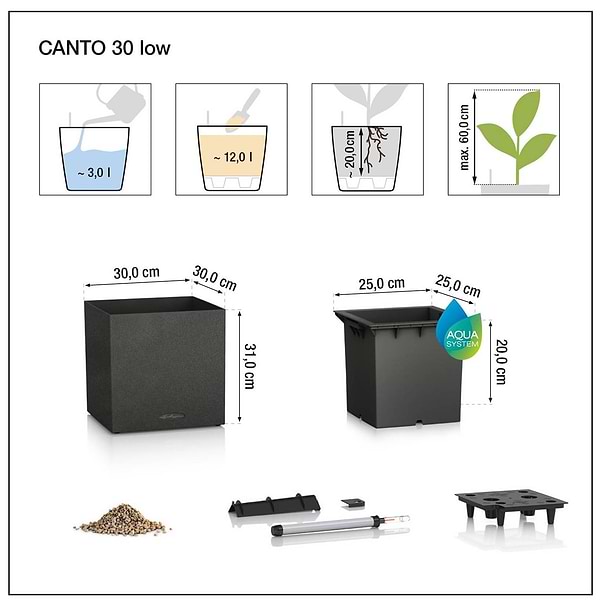 Фото - Вазон Lechuza Canto Slatestone Low  30 темно-сірий 15931