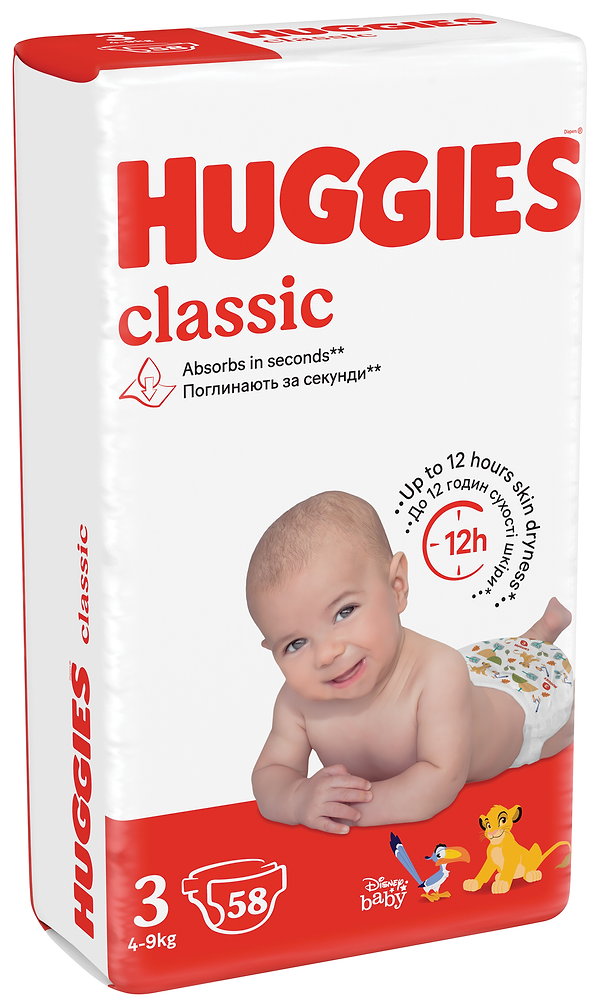 Фото - Одноразові підгузки Huggies Класик 3 (4-9 кг), 58 шт. (5029053543109)