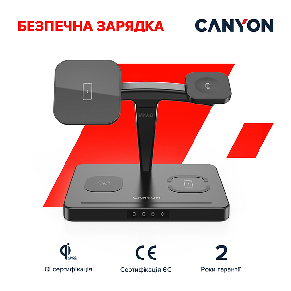 Фото - Бездротовий зарядний пристрій Canyon WS-404 QI 4 in 1 15W Type-C Black (CNS-WCS404)