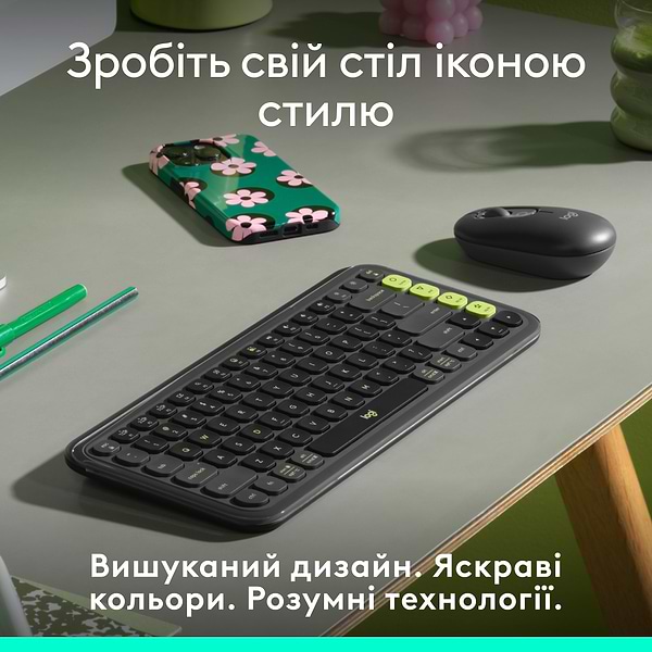 Фото - Клавіатура бездротова Logitech POP Icon Keys Graphite UKR (920-013157)
