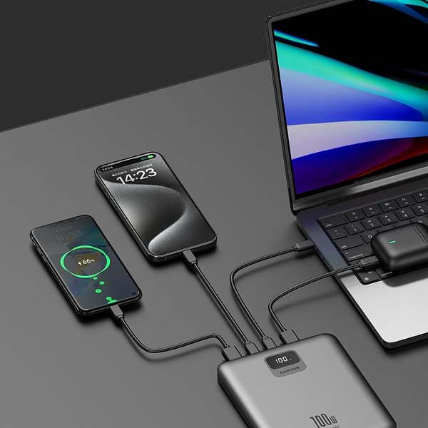 Фото - Батарея мобільна Canyon PB-2008 LED FLAT 20000 mAh PD100W QC3.0 Dark Grey (CNE-CPB2008DG)