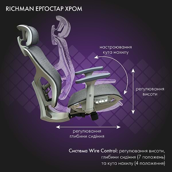 Фото - Крісло для геймерів Richman Ергостар Хром Synchro Сітка Сіра