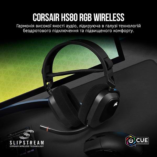 Фото - Гарнитура беспроводная игровая Corsair HS80 RGB Wireless Headset, Carbon (CA-9011235-EU)