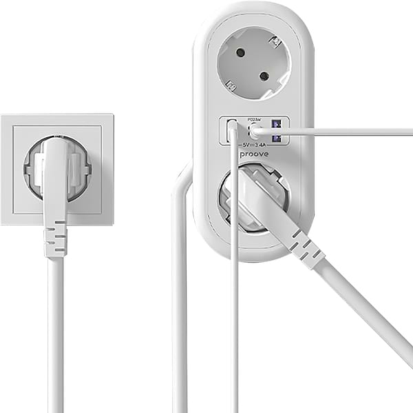 Фото - Мережевий фільтр Proove Supercoil 20W (2xAC + Type-C + 2xSB) 1.5m White (PSPS25002102)