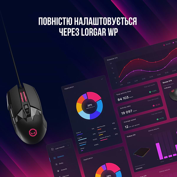 Фото - Миша дротова ігрова Lorgar Stricter 579 RGB LCD Wired USB Black (LRG-GMS579)