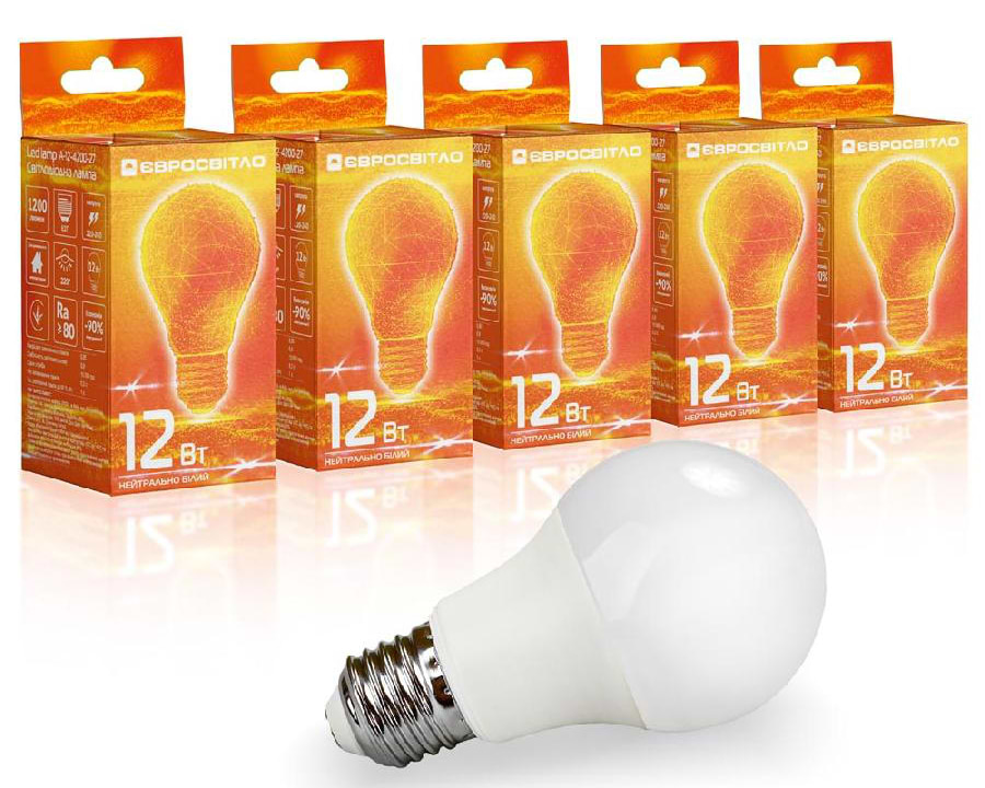 Лампочка світлодіодна Євросвітло 12Вт 4200К A-12-4200-27 Е27 5 шт. (000040911)