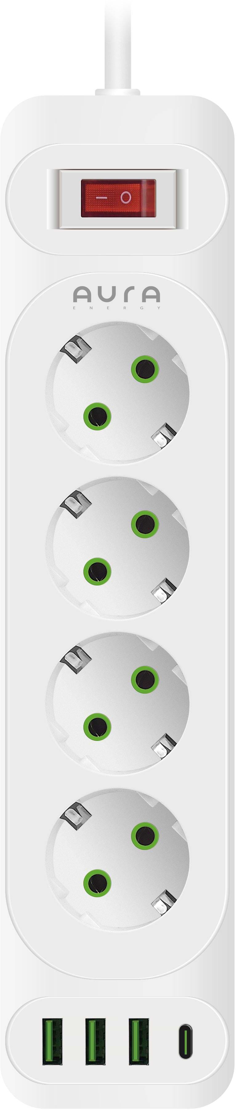 Мережевий фільтр Aura Energy 4+3 USB-A + USB-C (PD) 2M White (AUEMFP43PD2MW) - Фото 1