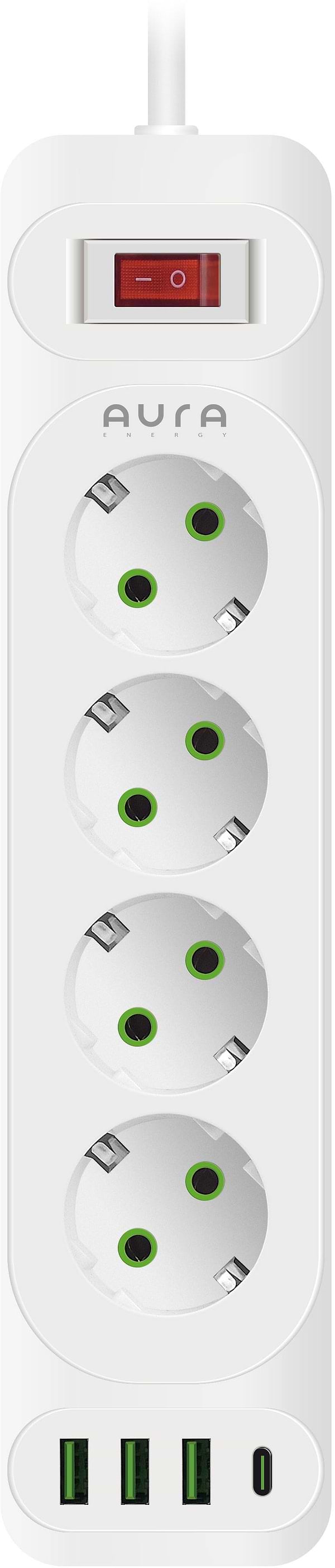 Фото - Сетевой фильтр Aura Energy 4+3 USB-A + USB-C (PD) 2M White (AUEMFP43PD2MW)