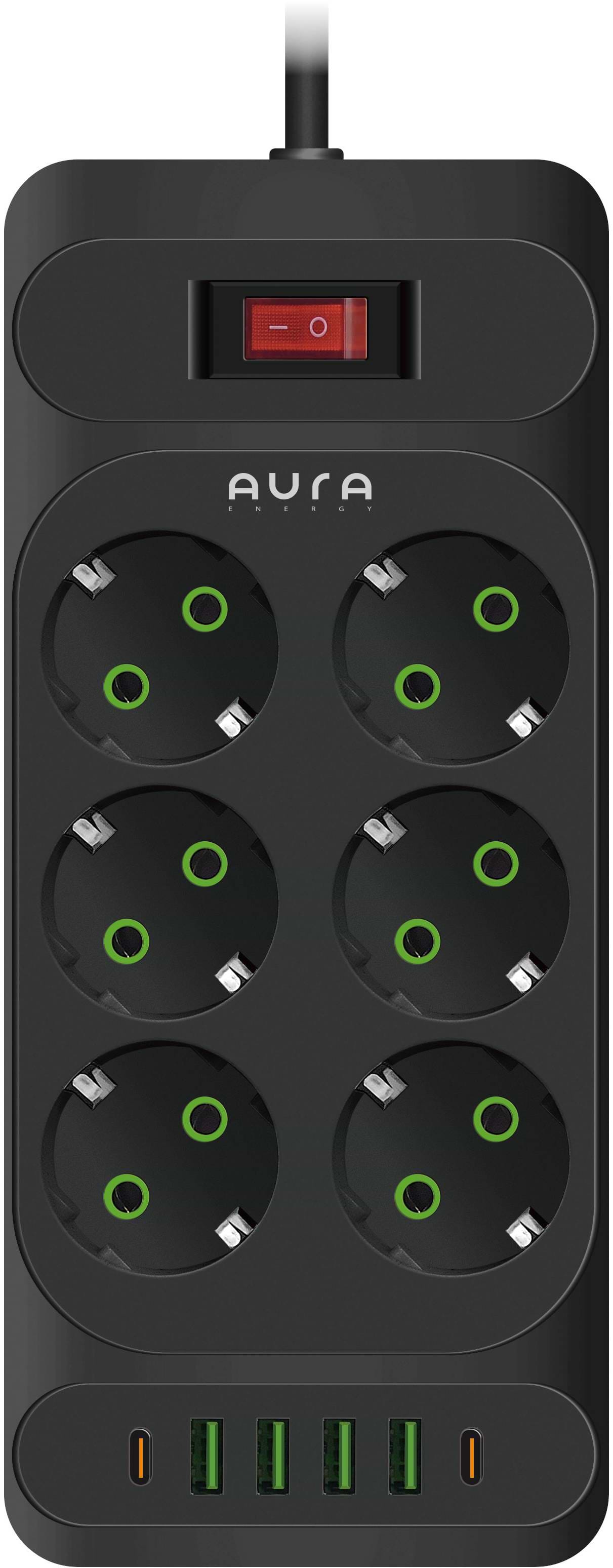 Мережевий фільтр Aura Energy 6+4 USB-A + 2 USB-C (PD) 2M Black (AUEMFP64PD2MB) - Фото 1