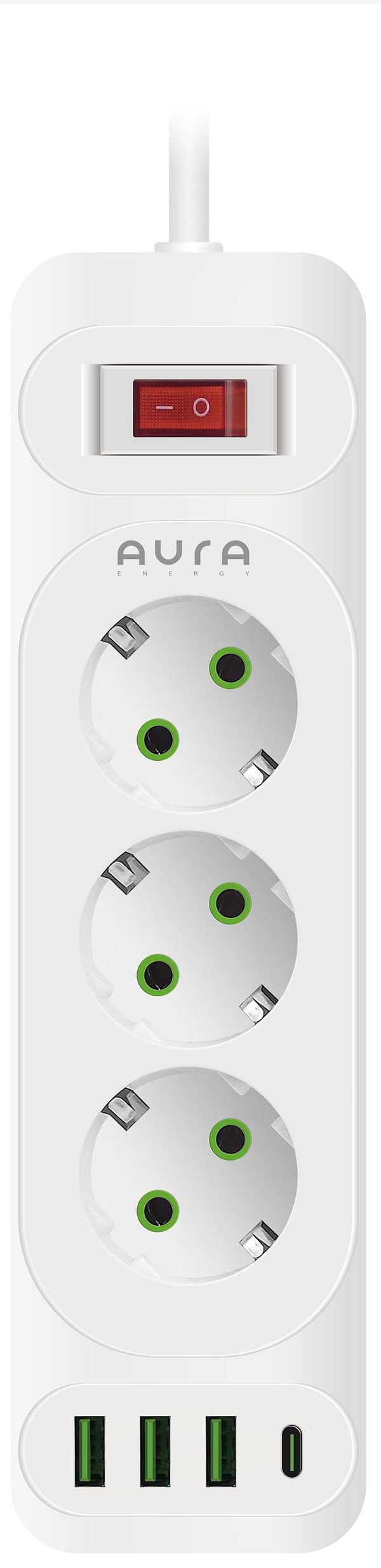 Фото - Сетевой фильтр Aura Energy 3+3 USB-A + USB-C (PD) 2M White (AUEMFP33PD2MW)
