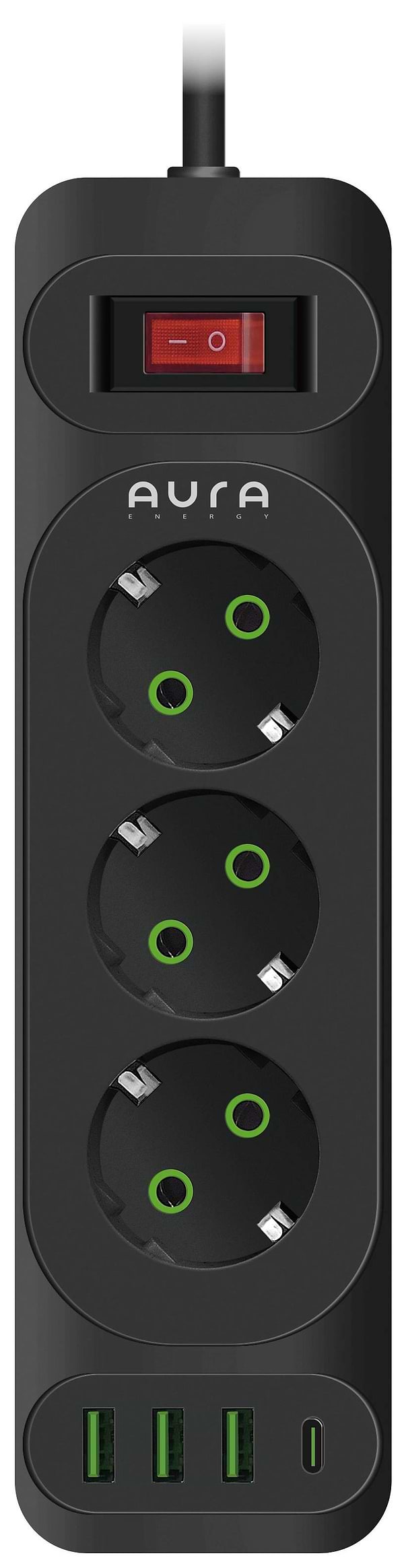 Фото - Мережевий фільтр Aura Energy 3+3 USB-A + USB-C (PD) 2M Black (AUEMFP33PD2MB)