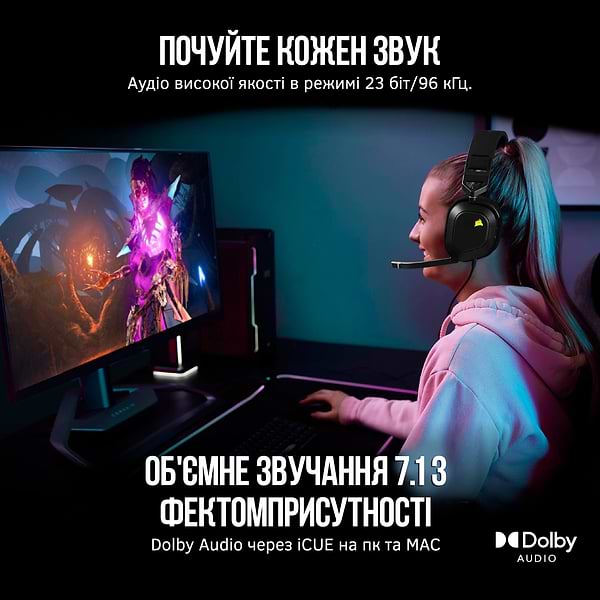 Фото - Гарнитура проводная игровая Corsair HS80 RGB USB Headset Carbon (CA-9011237-EU)