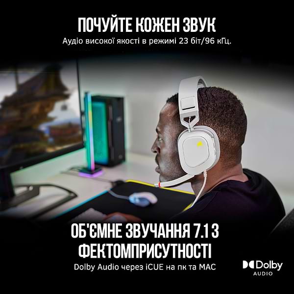 Фото - Гарнитура проводная игровая Corsair HS80 RGB USB Headset White (CA-9011238-EU)