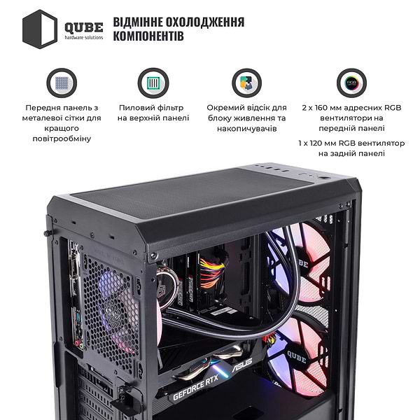 Фото - Системний блок QUBE QB Ryzen 7 7700X RTX 3050 8GB W1 6410 (Ryzen77700XRTX30508GBW16410)
