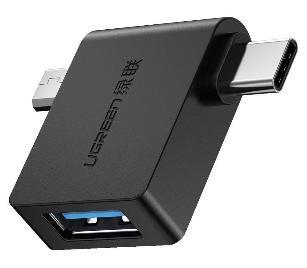 Перехідник UGREEN 2 in 1 Adapter microUSB Male + USB Type-C Male to USB 3.0 Female OTG Black (30453)