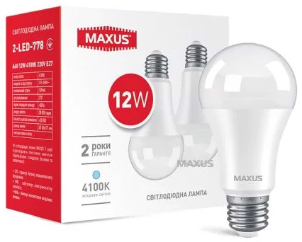 Фото - Лампочка світлодіодна Maxus A60 12W 4100K 220V E27 (2-LED-778) 2 шт.