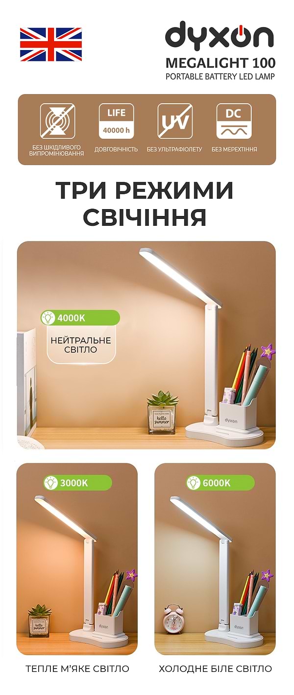 Фото - Настільна лампа Dyxon MEGALIGHT 100 White (DXNLMGLGT100W)