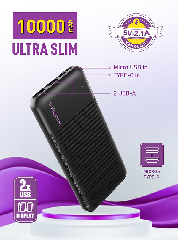 Фото - Уцінка - Батарея мобільна Y-Kryptone N-13 10000 mAh ULTRA Slim Black (YK-N13-B)