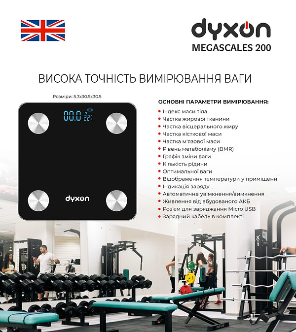 Фото - Смарт-ваги підлогові Dyxon MEGASCALES 200 із вбудованим акумулятором Black (DXNVGMGSCLS200B)