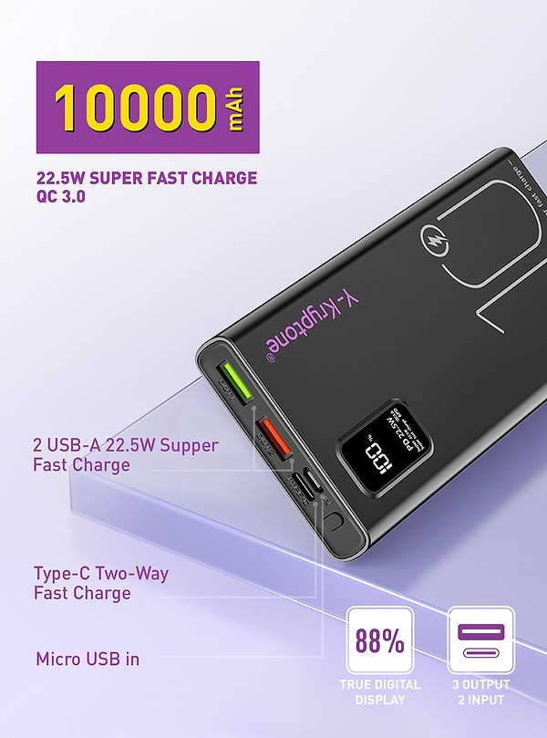 Фото - Батарея мобильная Y-Kryptone GT-19 10000 mAh QC3.0 22.5W Fast Charge White (YK-GT19-WH)