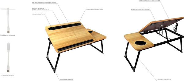 Фото - Стіл для ноутбука Dyxon Transformix 3 USB LED Fan Walnut (DXNSTMX3WL)