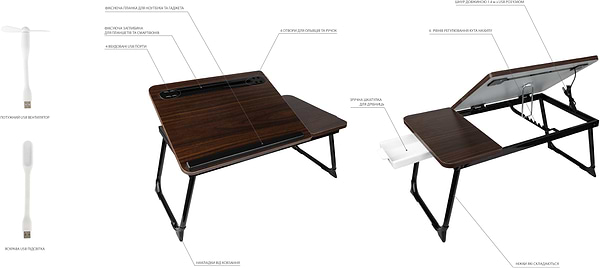 Фото - Уцінка - Стіл для ноутбука Dyxon Transformix 3 USB LED Fan Black-Walnut (DXNSTMX3BWL)