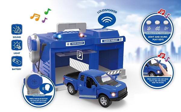 Фото - Ігровий набір CHENGMEI TOYS гараж з металевою поліцейською машинкою (світло, звук) (CLM-556)