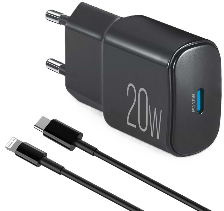 Мережевий зарядний пристрій Brevia ePower PD20W + Cable USB-C to Lightning 1m (45020CLB)