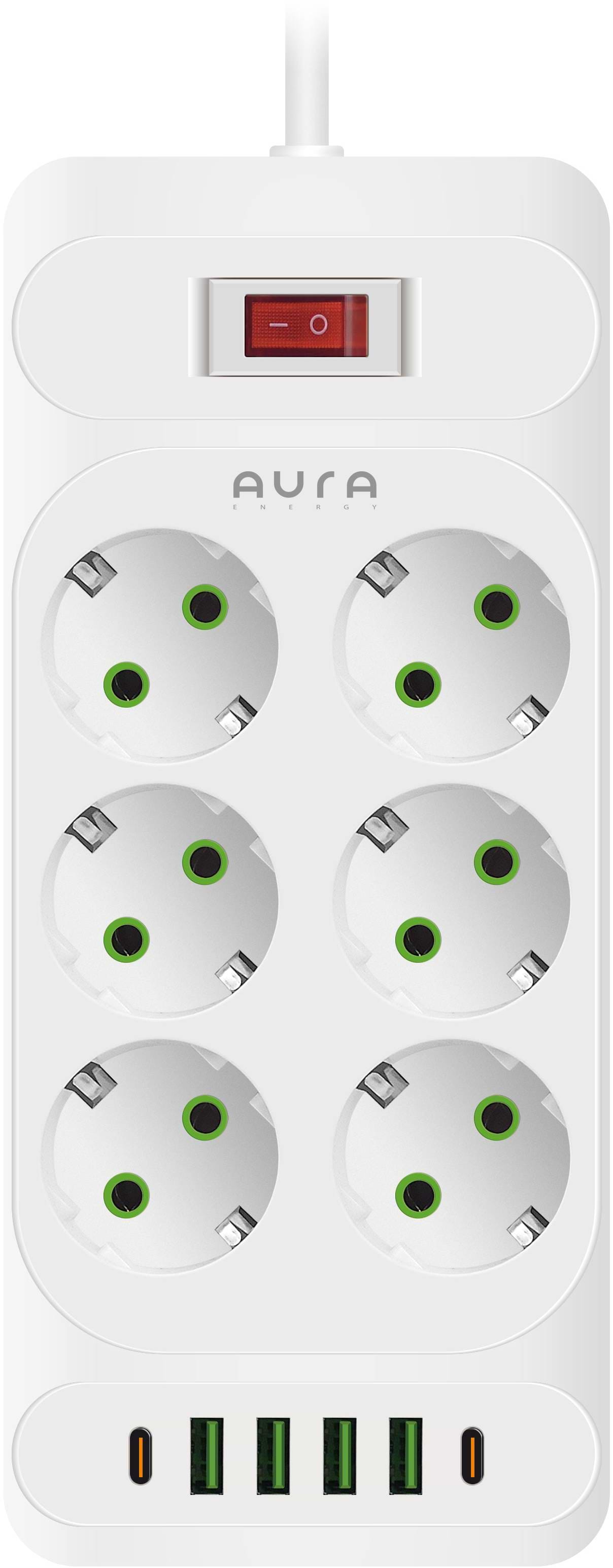 Сетевой фильтр Aura Energy 6+4 USB-A + 2 USB-C (PD) 2M White (AUEMFP64PD2MW)