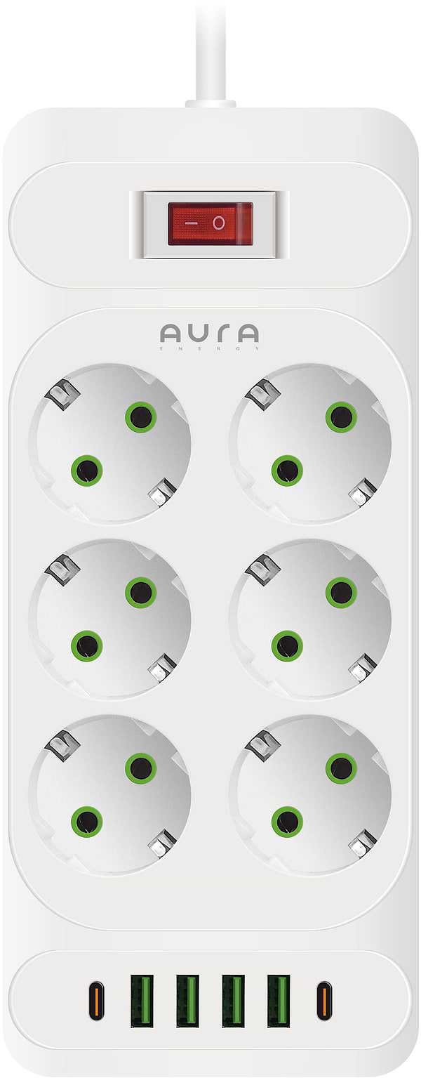 Фото - Сетевой фильтр Aura Energy 6+4 USB-A + 2 USB-C (PD) 2M White (AUEMFP64PD2MW)
